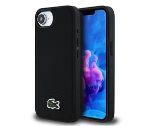 Lacoste Iconic Petit Pique Woven Logo MagSafe Zadní Kryt pro iPhone 16e/17e Black