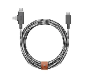 Native Union Belt Cable Duo Pro USB-C - USB-C + Lightning 2.4m 240w zebra