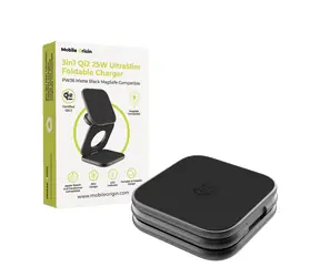 Mobile Origin 3in1 Qi2 25W UltraSlim Foldable Charger PW36 MagSafe Compatible černá / Bezdrátová nabíječka
