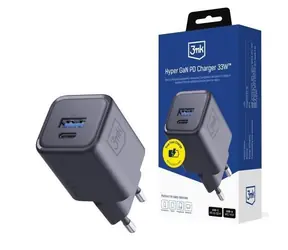 3mk Hyper Charger napájecí adaptér PD / 33W / GaN / QC4+ / PPS / AFC / FCP / SCP / 1A1C černá