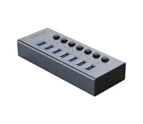 Orico BT2U3-7AB USB HUB s vypínači šedá / 7x USB-A 3.0 / kabel USB-A - USB-B 1m