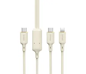 Dudao Datový kabel  L7SF 2v1 / USB-C / USB-C / Lightning 100W / 1.2 m / béžová