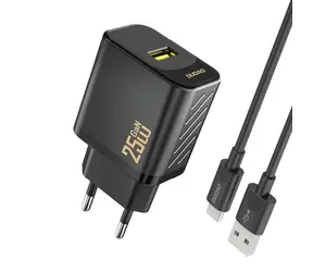 Dudao A27STEU síťová nabíječka s kabelem černá / USB-A / USB-C / 25W