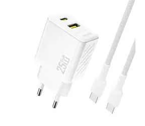 Dudao A26TCEU síťová nabíječka s kabelem bílá / USB-A / USB-C / 25W