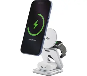 Epico UltraBase Qi2 3v1 Fold kovový Mag+ stříbrná / Bezdrátový nabíjecí stojánek / 25 W / Magsafe / Qi2
