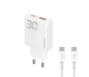 Dudao A30EUT síťová nabíječka s kabelem bílá / USB-A / USB-C / 30W