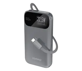 Dudao K31 10000mAh šedá / Powerbanka / s vestavěným kabelem / 22.5W