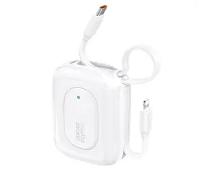 Dudao K32 10000mAh bílá / Powerbanka / s vestavěným kabelem / USB-C / Lightning / 22.5W