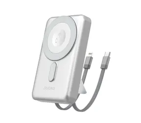 Dudao K29 10000mAh stříbrná / Powerbanka / MagSafe s pouzdrem,stojánkem a vestavěnými kabely USB-C / Lightning / 20W