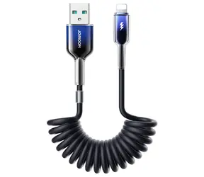 Joyroom S-A43 Crystal-Clear Series Nabíjecí spirálový kabel USB-A (M) - Lightning (M) 3A 1.5m černá
