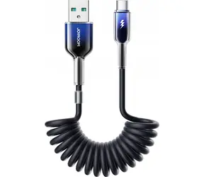 Joyroom S-A43 Crystal-Clear Series Nabíjecí spirálový kabel USB-A (M) - USB-C (M) 3A 1.5m černá
