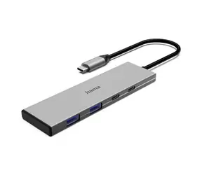 Hama 200147 USB hub šedá / Dokovací stanice / USB-C / 3.5mm / 2x USB-C / 2xUSB-A