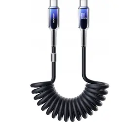 Joyroom S-A43 Crystal-Clear Series Nabíjecí spirálový kabel USB-C (M) - USB-C (M) 60W 1.5m černá
