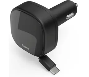 Hama rychlá USB nabíječka do auta černá / 30W/ 2x USB-C / navíjecí kabel