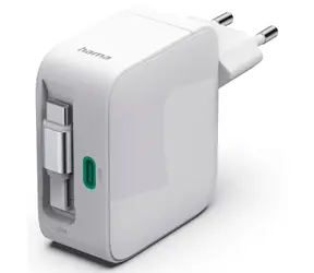 Hama rychlá USB nabíječka 30 W GaN bílá / Navíjecí kabel / 2x USB-C