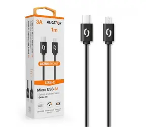 Rozbaleno - Aligator Datový kabel POWER 3A USB-C - microUSB 1m černá / rozbaleno