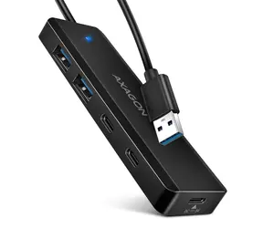 AXAGON HUE-C2A, 4× USB 5Gbps TRAVEL hub, 2× USB-A + 2× USB-C, USB-C napájení, kabel USB-A 19cm