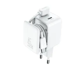 Joyroom JR-TCL05 Síťová nabíječka bílá / 2x USB-C / 45W / s organizérem kabelů