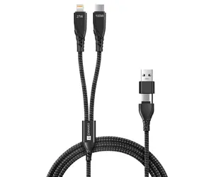 CONNECT IT Wirez 4in1 černá / Nabíjecí a datový kabel / 1x USB-C / 1x Lightning / 1.25 m / 100W / QC 3.0