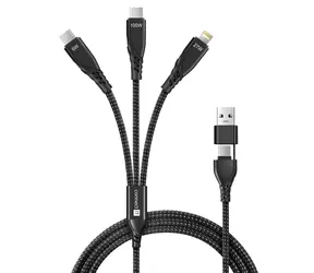 CONNECT IT Wirez 6in1 černá / Nabíjecí a datový kabel / 2x USB-C / 1x Lightning / 1.25 m / 100W / QC 3.0