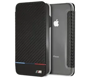 BMW Pouzdro typu kniha Carbon Tricolor Stripe pro iPhone XS Max černá