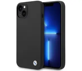 BMW Zadní kryt silikonový kovový s logem pro iPhone 14 černá