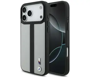 BMW Zadní kryt perforovaný s pruhem a logem MagSafe pro iPhone 17 Pro Max šedá