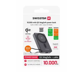 Zánovní - SWISSTEN 22013979 MagSafe Qi2 powerbanka 10000 mAh s integrovaným USB-C kabelem 15W černá / zánovní