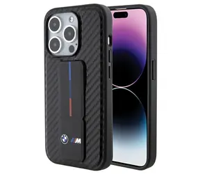 BMW Zadní kryt Grip Stand Smooth & Carbon pro iPhone 15 Pro černá