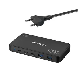 Rozbaleno - BlitzWolf Síťová nabíjecí stanice 5v1 černá / 120W / 2xUSB-A / 3xUSB-C  / rozbaleno