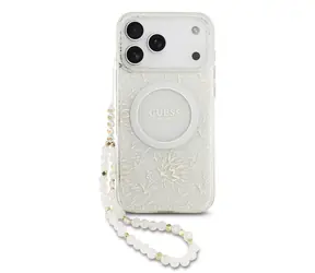 Rozbaleno - Guess IML Flowers Allover Strap MagSafe Zadní Kryt pro iPhone 17 Pro Max White / rozbaleno