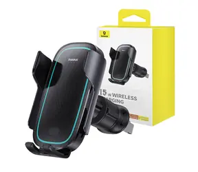 Baseus C40357 MilkyWay Pro 15W černá / Bezdrátový nabíjecí držák telefonu do auta
