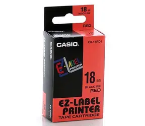 CASIO originální páska do tiskárny štítků CASIO XR-18RD1 / černý tisk / červený podklad / nelaminovaná / 8m / 18mm