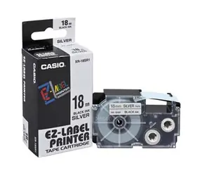 CASIO originální páska do tiskárny štítků CASIO XR-18SR1 / černý tisk / stříbrný podklad / 18mm