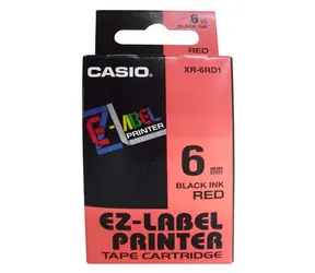 CASIO originální páska do tiskárny štítků CASIO XR-6RD1 / černý tisk / červený podklad / nelaminovaná / 8m / 6mm