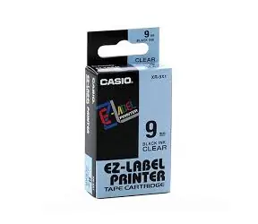CASIO originální páska do tiskárny štítků CASIO XR-9X1 / černý tisk / průhledný podklad / nelaminovaná / 8m / 9mm