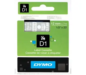 Dymo páska D1 12mm x 7m bílá na průhledné