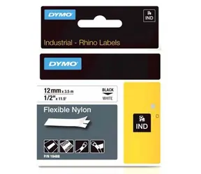 Dymo originální páska do tiskárny štítků 12mm x 3.5m (bílý podklad) / černý tisk / RHINO nylonová flexibilní
