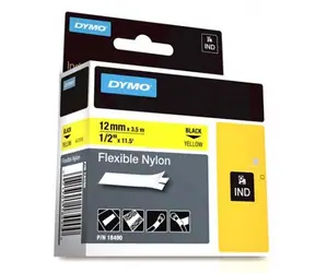 Dymo originální páska do tiskárny štítků 12mm x 3.5m (žlutý podklad) / černý tisk / RHINO flexibilní nylonová