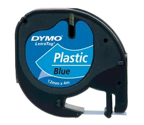Dymo originální páska do tiskárny štítků 12mm x 4m (modrý podklad) / černý tisk / LetraTag plastová páska