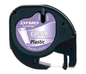 Dymo originální páska do tiskárny štítků 12mm x 4m (průhledný podklad) / černý tisk / LetraTag plastová páska