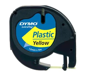Dymo originální páska do tiskárny štítků 12mm x 4m (žlutý podklad) / černý tisk / LetraTag plastová páska