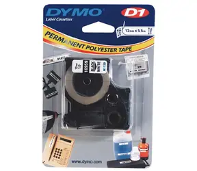 Dymo originální páska do tiskárny štítků 12mm x 5.5m / černý tisk / bílý podklad / D1 / speciální - permanentní