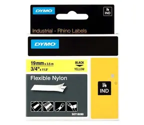 Dymo originální páska do tiskárny štítků 19mm x 3.5m / černý tisk / žlutý podklad / RHINO nylonová flexibilní