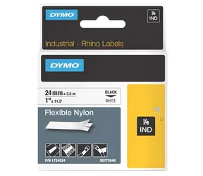 Dymo originální páska do tiskárny štítků 24mm x 3.5m (bílý podklad) / černý tisk / RHINO nylonová flexibilní