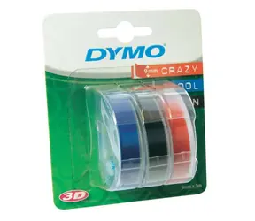 Dymo originální páska do tiskárny štítků 9mm x 3m 3ks / bílý tisk / černý & modrý & červený podklad / 3D