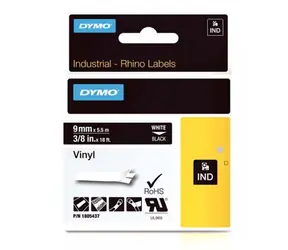 Dymo originální páska do tiskárny štítků 9mm x 5.5mm / bílý tisk / černý podklad / RHINO vinylová profi D1