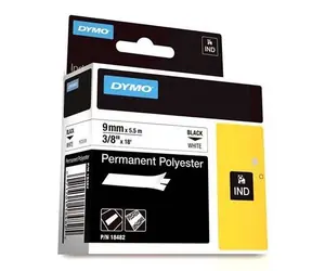 Dymo originální páska do tiskárny štítků 9mm x 5.5m / černý tisk / bílý podklad / RHINO permanentní polyesterová D1