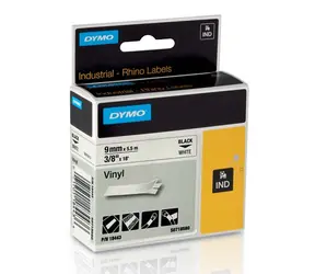 Dymo originální páska do tiskárny štítků 9mm x 5.5m / černý tisk / bílý podklad / RHINO vinylová profi D1