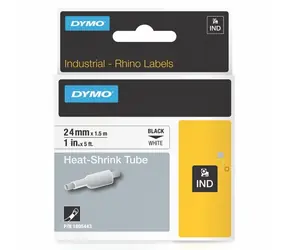 Dymo originální páska do tiskárny štítků 24mm x 1.5m (bílý podklad) / černý tisk / RHINO / teplem smrštitelná